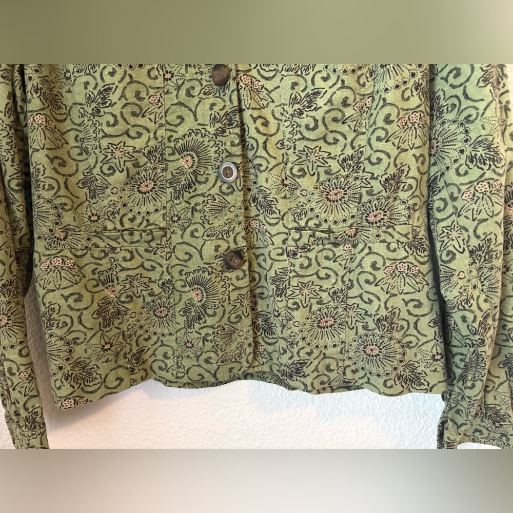 Charter Club Green Patterned Linen Blend Jacket - Picture 4 of 6